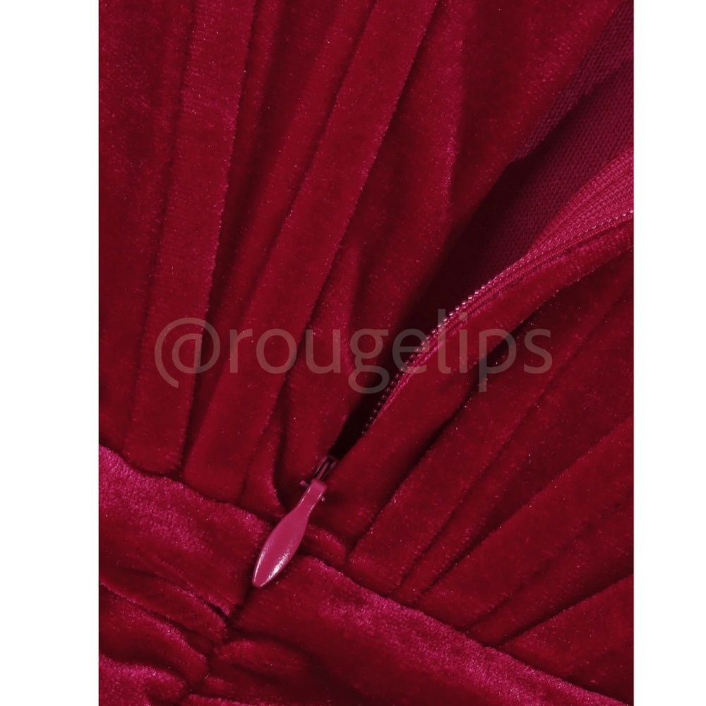 Corset Top Velvet Bodycon Mini Dress Red Sweetheart Decollete Ruched - Picture 15 of 16